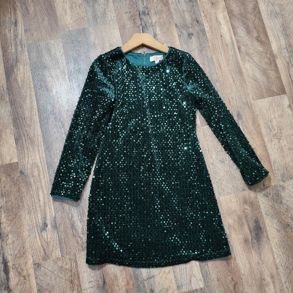 EUC GB GIRLS DARK GREEN SEQUIN DRESS SIZE 10. Worn only 1-2 times.